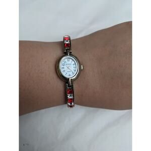 Wincci Women's Gold Tone Watch with Red and White Rhinestones Working